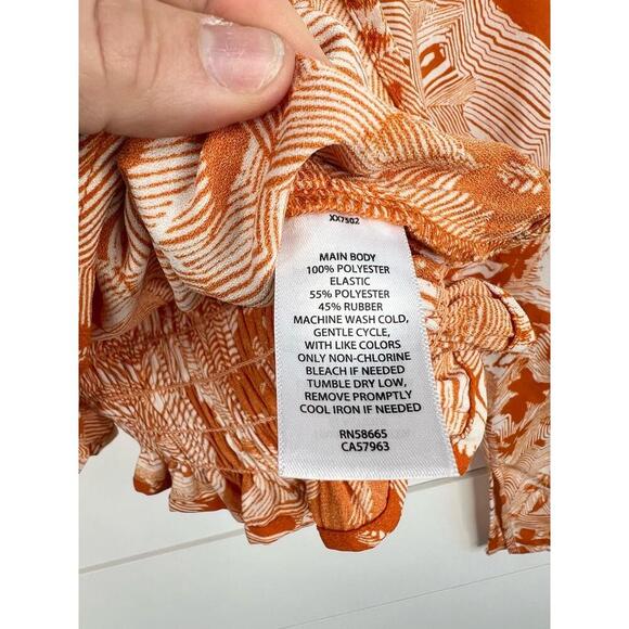 Open Edit Orange White Cowl Neck Long Sleeve Top XXS Smocked Back - Picture 7 of 11